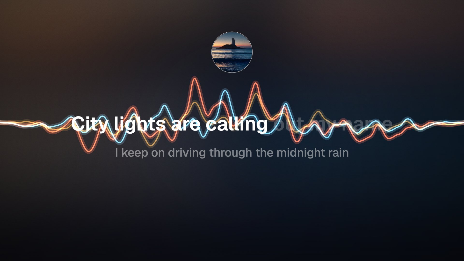 Editor timeline with lyric blocks aligned under an audio waveform, next to a vertical 9:16 preview