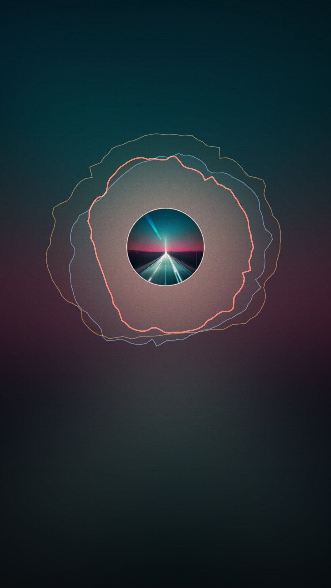 Three vertical loops in teal, amber and ice-blue tones derived from abstract square covers