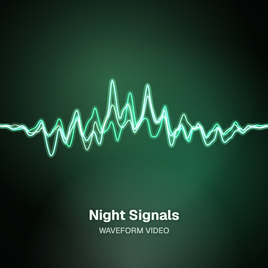 Four minimal sound wave shapes, line, bars, mirrored and circular, in monochrome on black